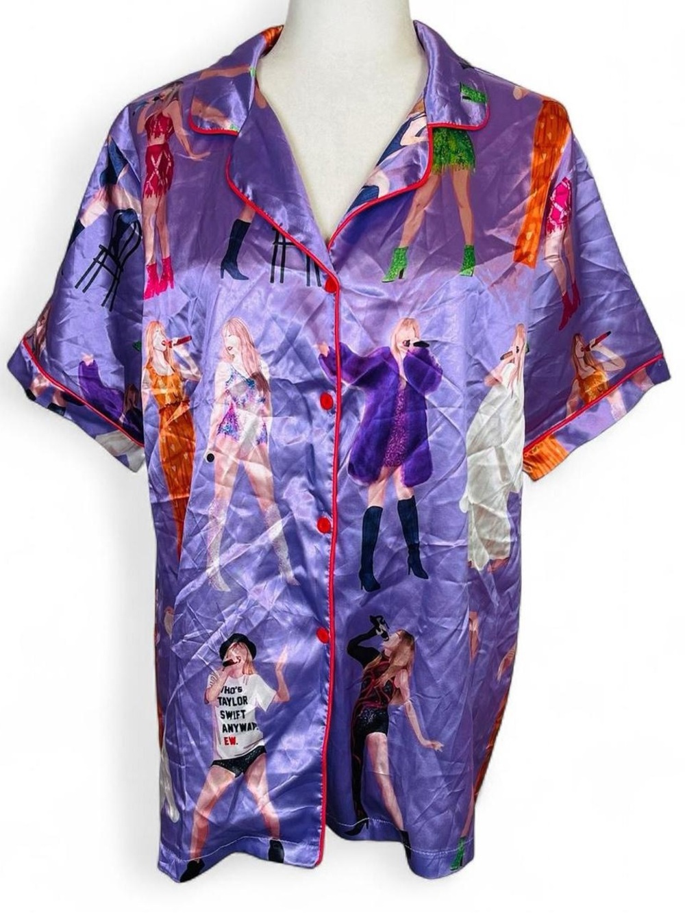 Size Large L Taylor Swift Pajama Top Shirt Short Sleeve Button Down Purple